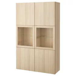 IKEA BESTÅ(490.898.16) книжкова шафа / скляні двері, прозоре скло з ефектом білого дуба Lappviken / Sindvik з ефектом білого мореного дуба