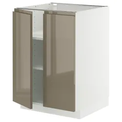 IKEA METOD(195.766.29) STJ Шкаф/полки/2 двери, белый/voxtorp Gloss Dark -Brown