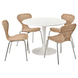 IKEA DOCKSTA / ÄLVSTA(394.815.74) стол и 4 стула, белый белый/ротанг хром