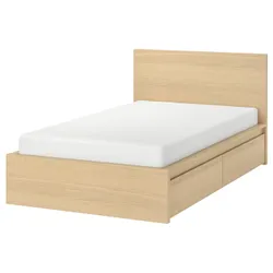 IKEA MALM(091.573.03) Каркас ліжка з 2 ящиками для зберігання, дубовий шпон білого кольору / Lönset
