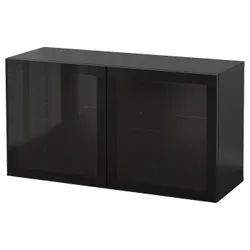 IKEA BESTÅ(294.407.96) сочетание навесных шкафов, черно-коричневый Glassvik / черное прозрачное стекло