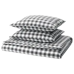 IKEA EKTANDVINGE(505.853.82) одеяло и 2 подушки, Белый/клетчатый антрацит