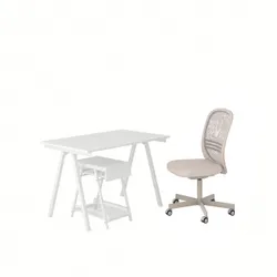 IKEA TROTTEN / FLINTAN(594.249.45) комбинация стол/шкаф, и бело-бежевое вращающееся кресло