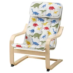 IKEA POÄNG(894.175.85) детское кресло, окл берёза/медског узор с динозаврами
