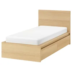 IKEA MALM(891.573.18) Каркас ліжка з 2 ящиками для зберігання, дубовий шпон білого кольору / Leirsund