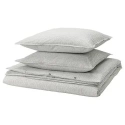 IKEA SOLFIBBLA(806.109.07) одеяло и 2 подушки, Серый белый/полосы