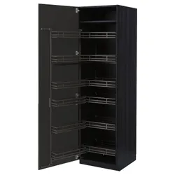 IKEA METOD(994.983.45) высокий шкаф с выдвижной кладовой, черный/Nickebo матовый антрацит