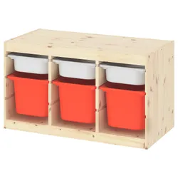 IKEA TROFAST(793.315.92) полка с контейнерами, сосна светлая морилка белая / оранжевая