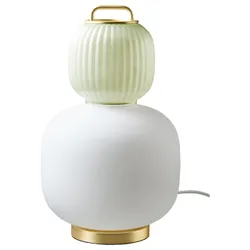 IKEA PILBLIXT(704.998.78) настільна лампа, біле/світло-зелене скло/золото імітація металу