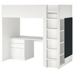 IKEA SMÅSTAD(394.359.83) кровать в мезонине, поверхность для школьной доски белая / со столом с 4 ящиками