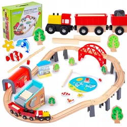 Залізниця Kinderplay дерев'яна залізна дорога з поїздом і автомобілями дорога з мостом і тунелем