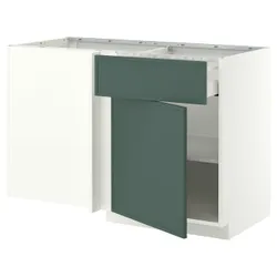 IKEA METOD / MAXIMERA(596.045.31) угловой шкаф с 1 ящиком и 1 половинкой, белый/Aspudden темно-серо-зеленый