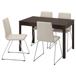 IKEA EKEDALEN / LILLÅNÄS(094.951.72) стол и 4 стула, темно-коричневый/хром Бежевый Gunnared