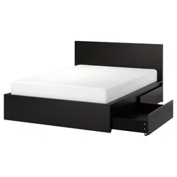 IKEA MALM(294.950.05) Каркас ліжка з 4 контейнерами, чорно-коричневий/Ліндбоден