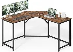 Игровой стол VASAGLE, 129 x 129 x 76 см, угловой стол для учебы, домашнего офиса Экономия места, простая сборка, рустикальный