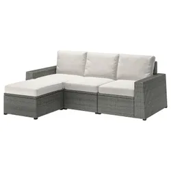 IKEA SOLLERÖN(392.878.26) 3-местный модульный диван, садовый, с табуретом для ног темно-серый/Фрёсон/Дувхольмен бежевый