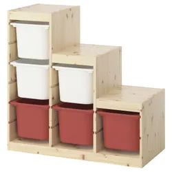 IKEA TROFAST(495.743.32) Полка с контейнерами, светлая белая/красно -белая окрашенная сосна