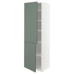IKEA METOD(294.666.06) высокий шкаф с полками/2 дверцы, белый/бодарп серо-зеленый
