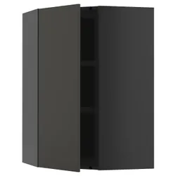 IKEA METOD(995.875.44) Угловой настенный шкаф с полками, Czarnoszary/Nickebo Matte Anthracite