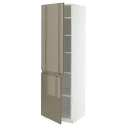 IKEA METOD(195.773.32) Высокий шкаф с полками/2drz, белый/voxtorp Gloss Dark -Brown