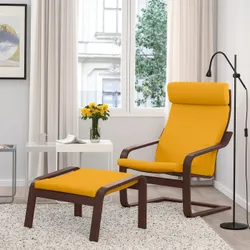 IKEA POÄNG(294.878.02) кресло / подставка для ног, коричневый / желтый скифтебо