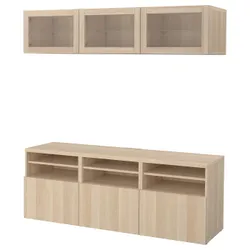 IKEA BESTÅ (294.071.98) комбінація для телевізора / скляні двері, ефект білого дуба / Lappviken прозоре скло з ефектом білого дуба