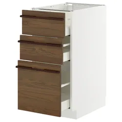 IKEA METOD / MAXIMERA(595.746.14) Шкаф, стоящий с 3 ящиками, Белый/стенста темно -коричневый пепельный шпон