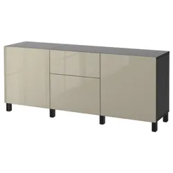 IKEA BESTÅ(091.955.88) комбинация с выдвижными ящиками, черно-коричневый/Сельсвикен/Стуббарп глянцевый бежевый