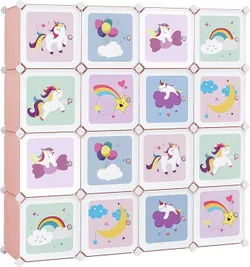 SONGMICS LPC906P01 Система стелажів на 16 кубів, дитяча шафа, шафа для одягу та взуття з дверима, пластик, вставна полиця,