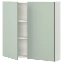 IKEA ENHET(394.968.77) навісна шафа 2 полиці/дверцята, білий/блідо-сіро-зелений