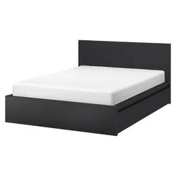 IKEA MALM(791.763.22) Каркас кровати с 2 ящиками для хранения, черно-коричневый / Лейрсунн
