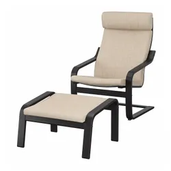 IKEA POÄNG(394.842.66) крісло/підніжка, чорно-коричневий / Хіларед бежевий