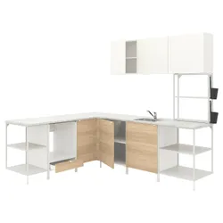 IKEA ENHET (393.381.33) кутова кухня, білий / імітація білий дуб