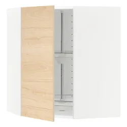 IKEA METOD(592.157.58) угловой навесной шкаф с каруселью, белый/светлый ясень Аскерсунд узор