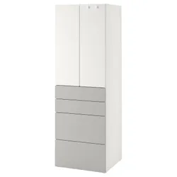 IKEA SMÅSTAD / PLATSA(094.263.72) гардероб, белый серый / с 4 ящиками