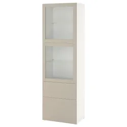 IKEA BESTÅ(894.357.30) книжный шкаф / стеклянная дверь, белый Лаппвикен / светло-серо-бежевый прозрачное стекло