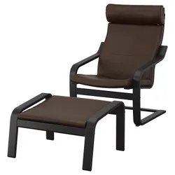IKEA POÄNG(595.510.71) крісло/підставка для ніг, чорно-коричневий/блиск темно-коричневий