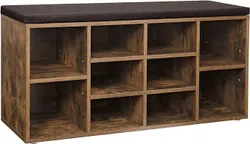 VASAGLE Banco para Zapatos, Repisa para Zapatos, Armario de Almacenamiento, 10 Compartimentos, con Cojín, para Entrada, 104 x 30 x