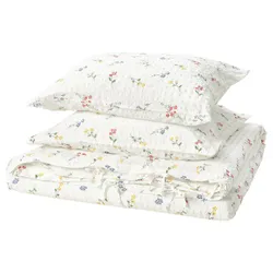 IKEA PILDVÄRGMAL(605.998.35) ковдра та 2 подушки, білий/квітковий малюнок