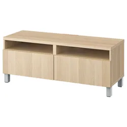 IKEA BESTÅ(394.289.68) Тумба под ТВ с выдвижными ящиками, под беленый дуб / Лаппвикен / Штуббарп светло-серый