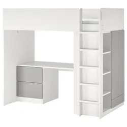 IKEA SMÅSTAD (794.374.47) ліжко-антресолі, білий сірий / зі столом на 3 шухляди