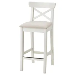 IKEA INGOLF Барний стілець зі спинкою, білий / бежевий халларп (004.787.37)