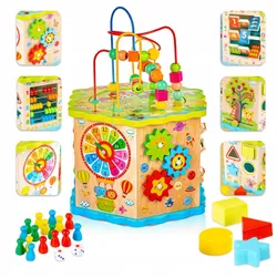 Дерев'яний освітній куб Kinderplay 8в1 Розвиваючий куб для дітей Дитячі розвиваючі іграшки