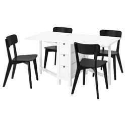 IKEA NORDEN / LISABO(393.855.39) стол и 4 стула, белый черный