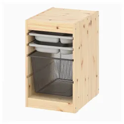 IKEA TROFAST(595.256.28) полиця з контейнером/лотками, сосново-сірий/темно-сірий