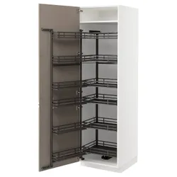 IKEA METOD(594.925.81) высокий шкаф с выдвижной кладовой, белый/Upplöv матовый темно-бежевый