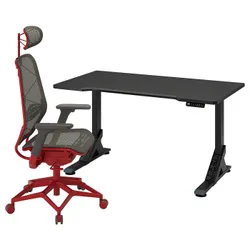 IKEA UPPSPEL / STYRSPEL(894.913.73) ігровий стіл і крісло, чорний сірий/червоний