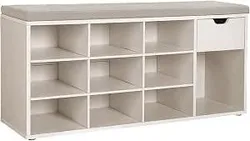 VASAGLE Скамья для обуви с ящиком, сиденье с обивкой, 30 x 104 x 48 см | Полка для обуви с открытыми отделениями, прихожая,