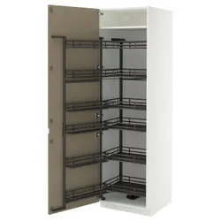 IKEA METOD(795.766.07) Высокий шкаф с выдвижной кладовой, белый/voxtorp Gloss Dark -Brown