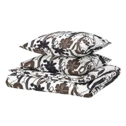 IKEA LUNDSKAFTING(206.063.43) одеяло и 2 подушки, белый/черный/коричневый